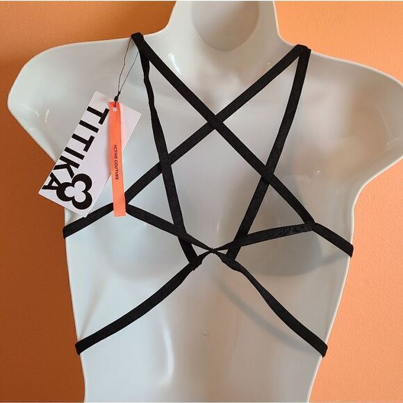 NWT Titika Marguerite Black Strappy Perforated Low Impact Bra 10 - Picture 4 of 7